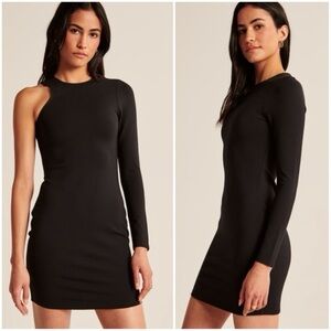 NWT Abercrombie & Fitch Asymmetrical Ponte One-Shoulder Black Dress, Small Tall